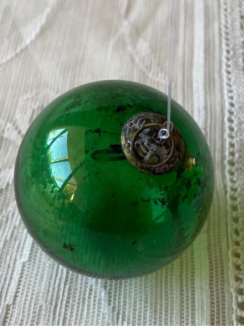 Antique German Green Glass Kugel Christmas Ornament - 2"